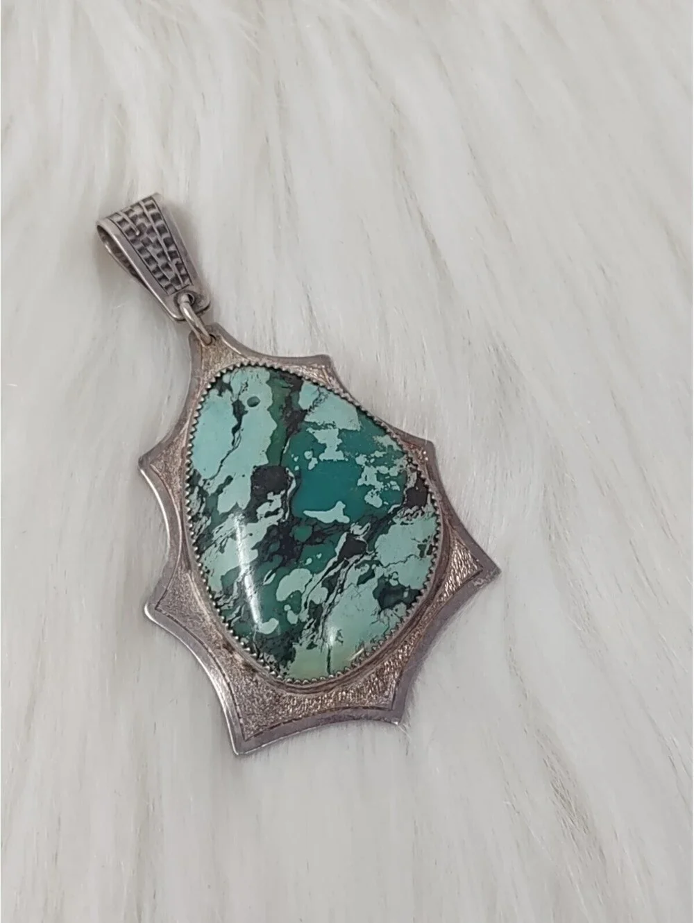 925  Sterling Sonoran Green Turquoise Shield Pendant 21.8g